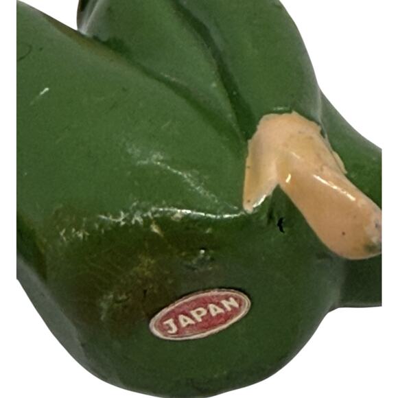 1950s Christmas Seated Pixie Elf Ceramic Ornament Red Hair Green Outfit Japan - Picture 6 of 11